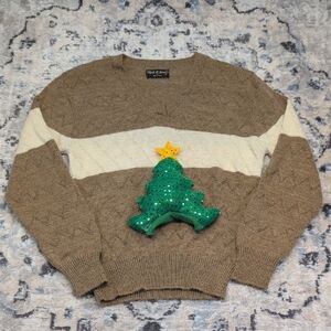 Reed St. James Made in USA Christmas Tree Sweater Brown Beige Women’s Small